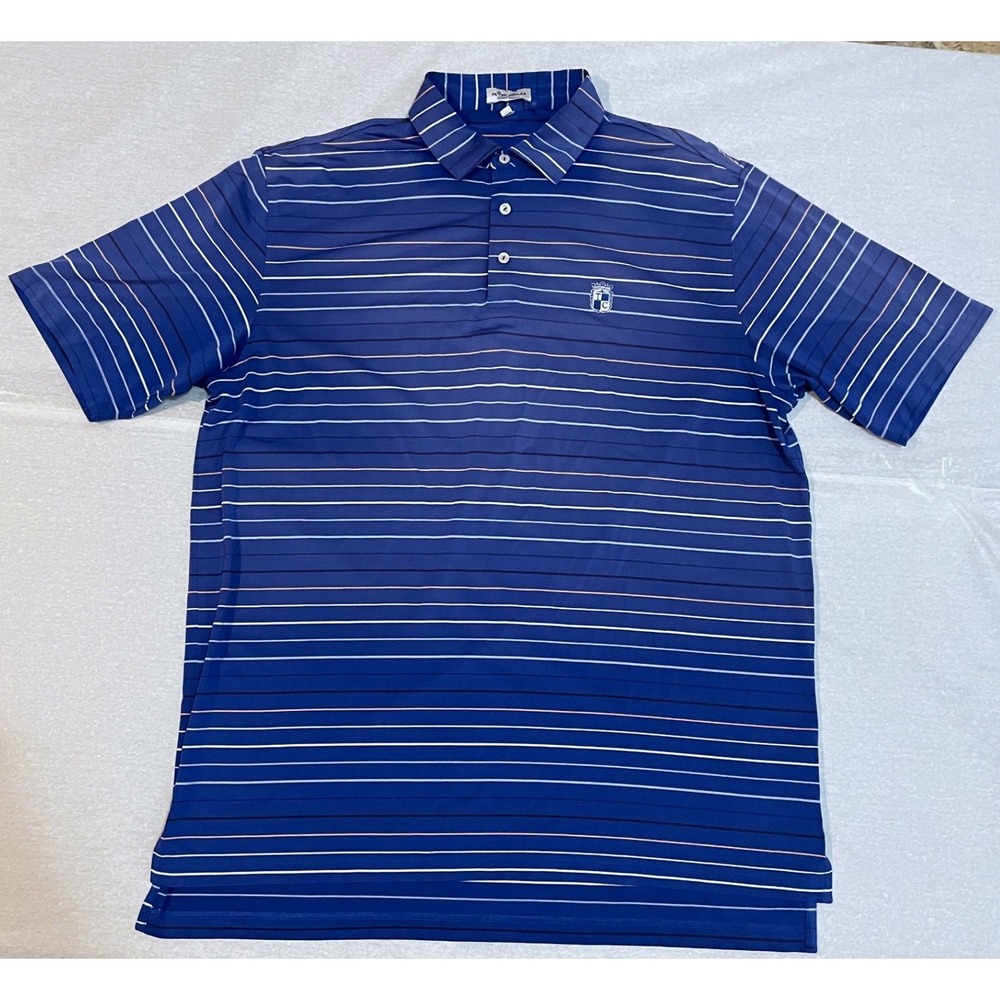 Peter Millar Summer Blue White Striped Embroidered TC Mens Short Sleeve XL